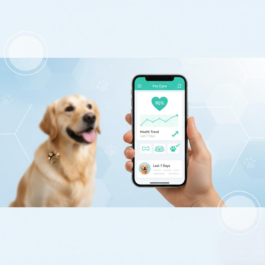 Pet care app showing health tracking on phone
